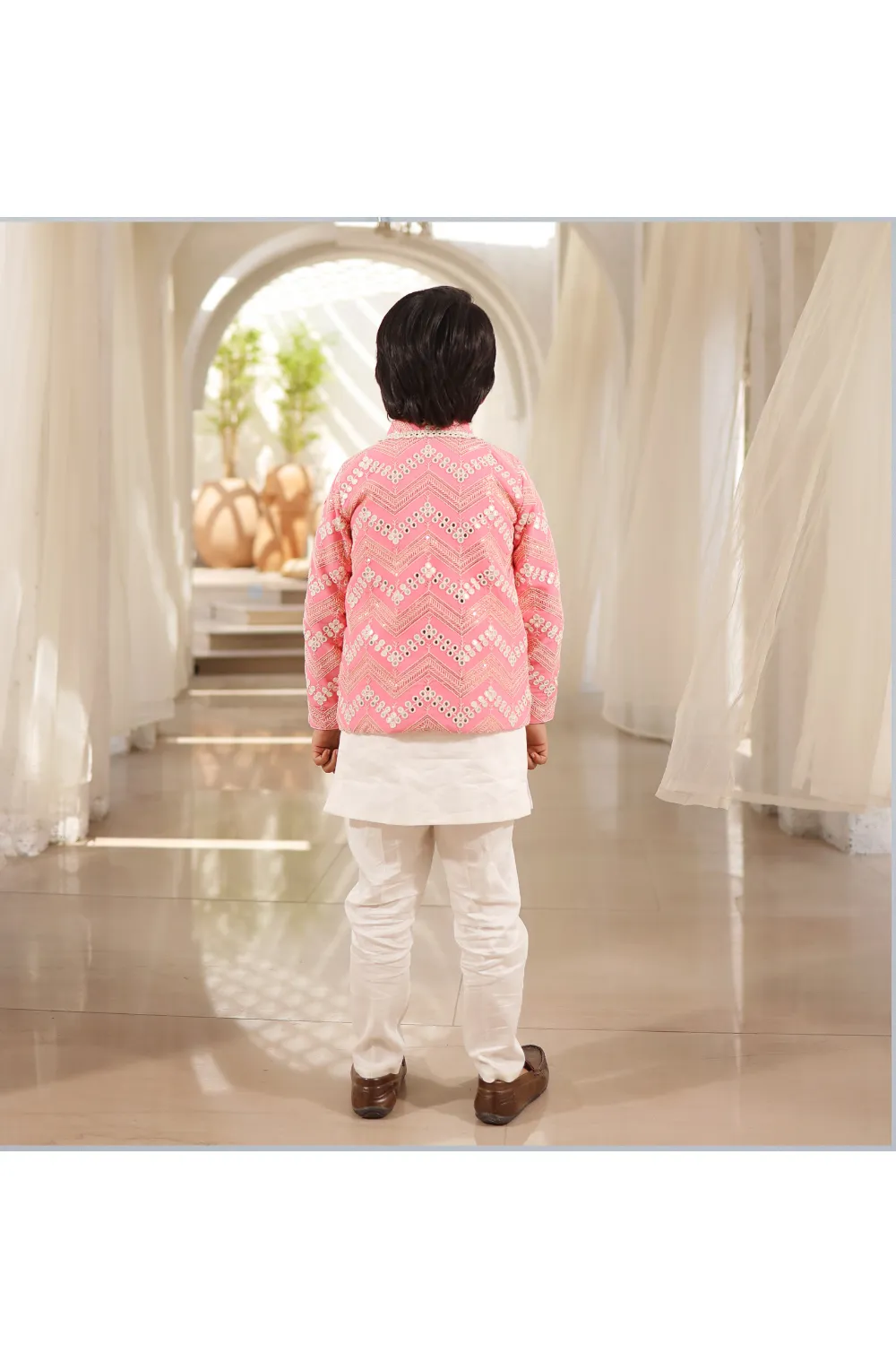 Pink Mirror Embroidered Kurta Pant with jacket set