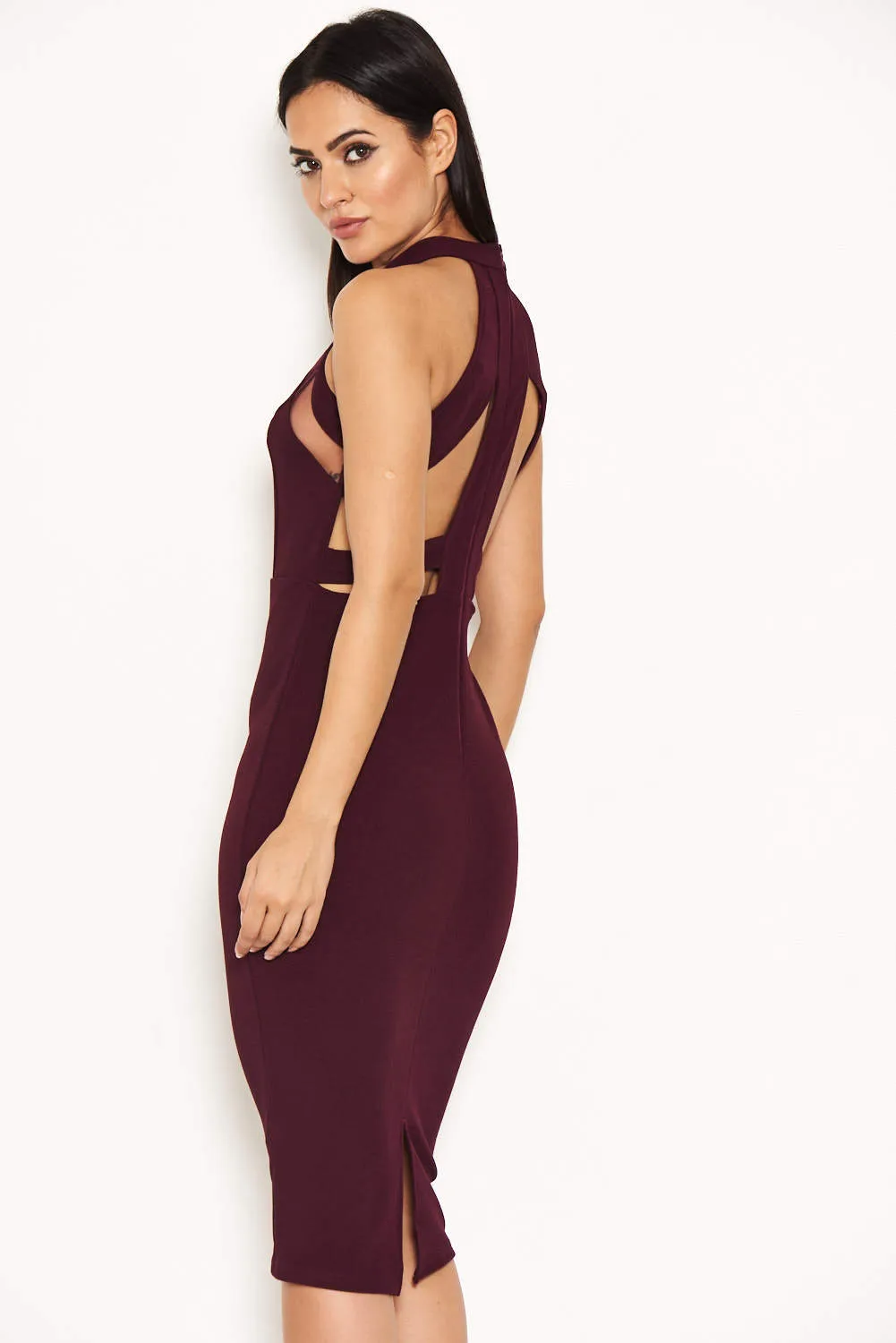 Plum Mesh Detail Bodycon Dress