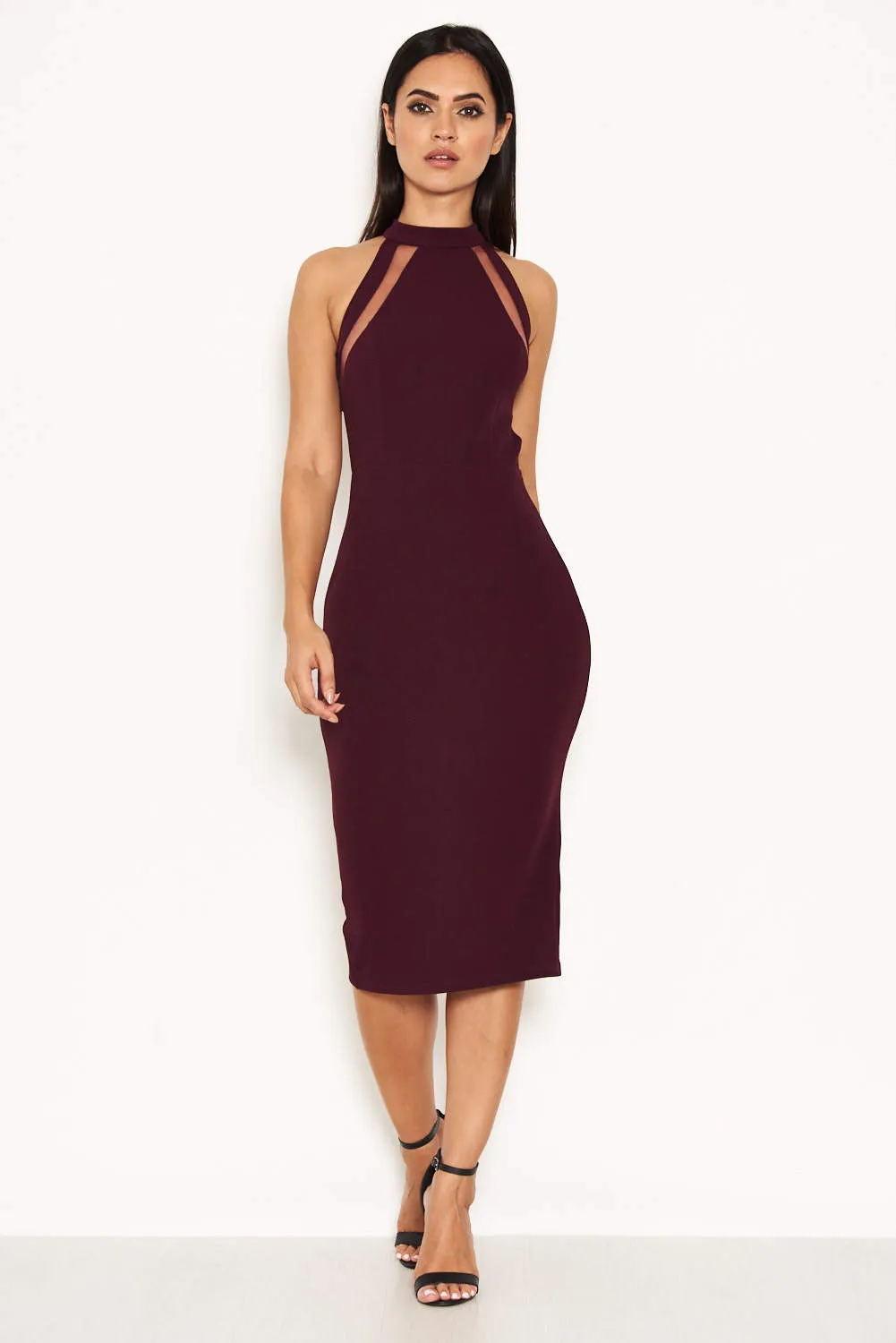 Plum Mesh Detail Bodycon Dress