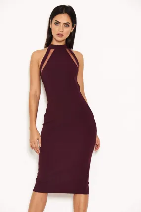 Plum Mesh Detail Bodycon Dress