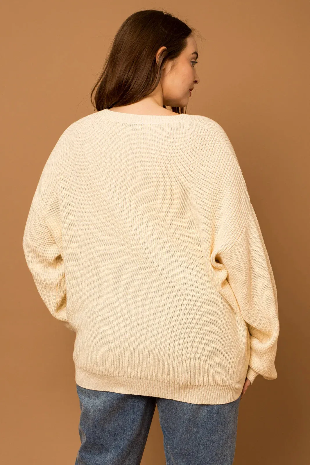 Plus Size "BLESSED" Stitched Pullover Sweater