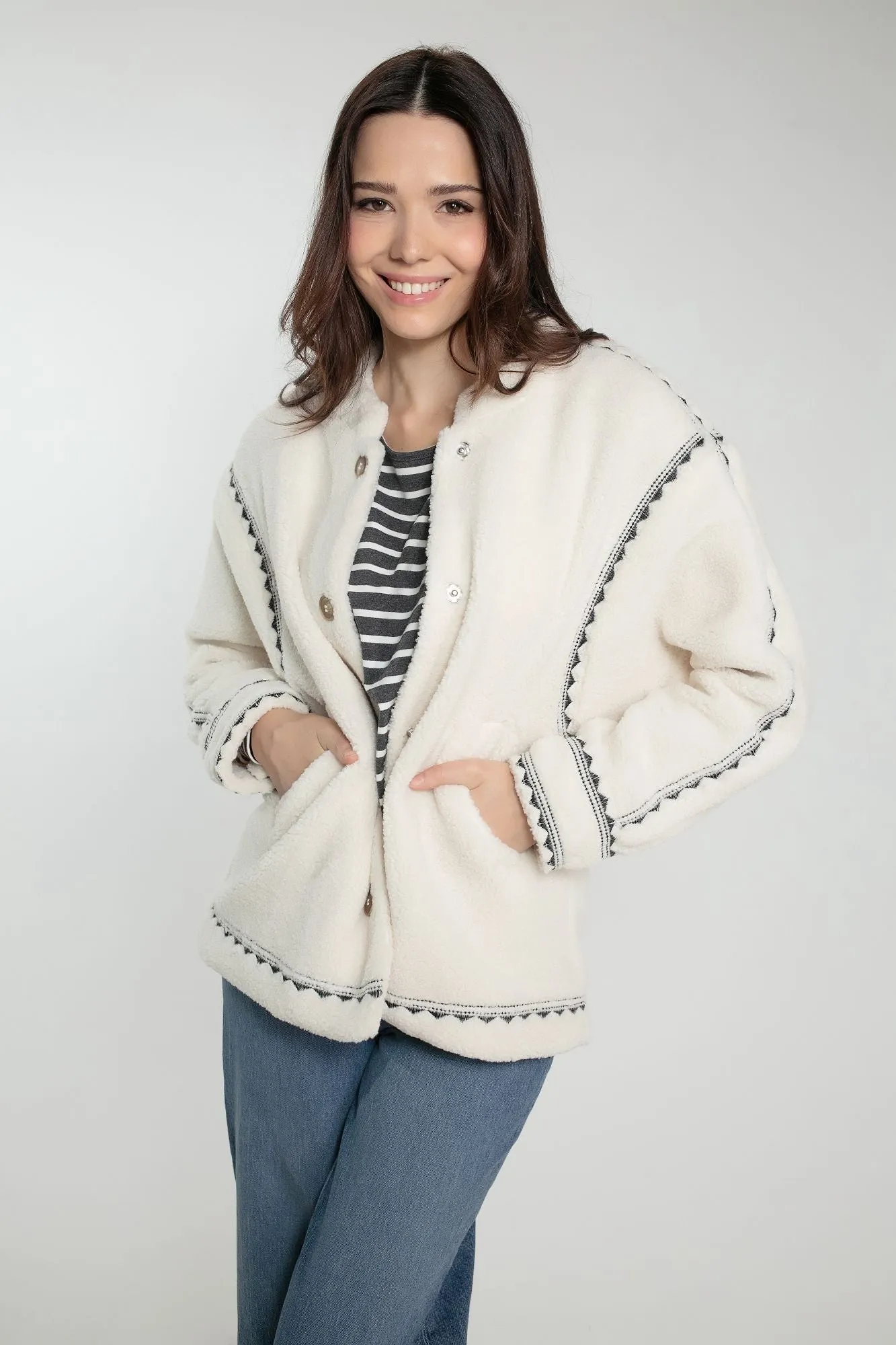 Poppy Borg Jacket - Cream