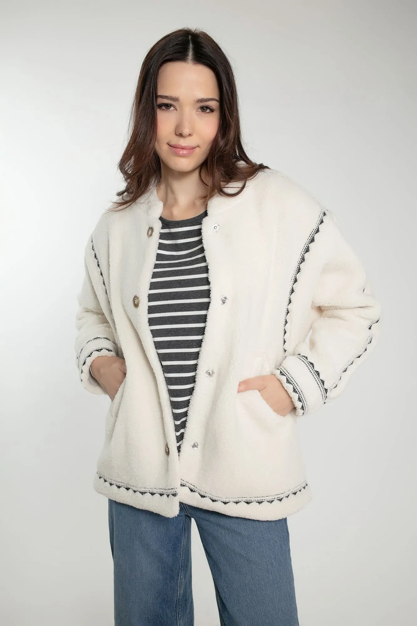 Poppy Borg Jacket - Cream