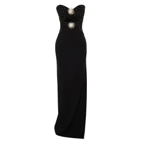 Pre Order:  Black Rhinestone Metal Sun Strapless Maxi Dress