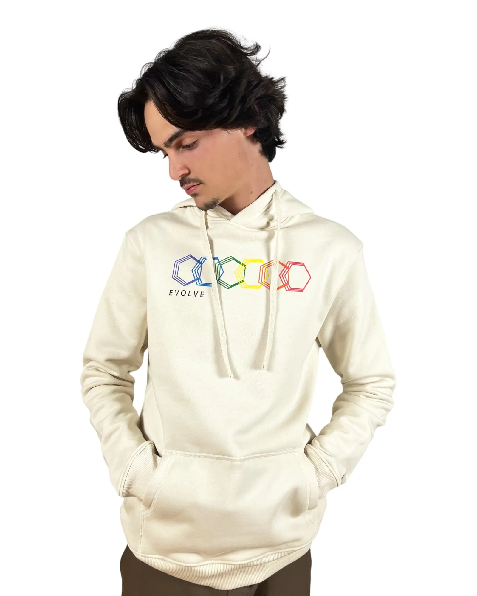 Pullover Hoodie - Geo Rainbow - Undyed Natural