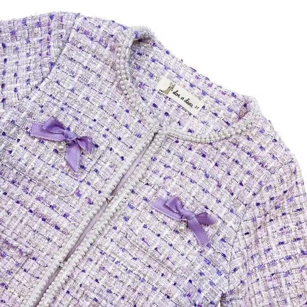 Purple Bowtie Pearl Trim Tweed Jacket