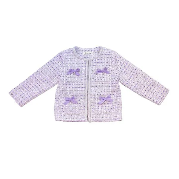 Purple Bowtie Pearl Trim Tweed Jacket