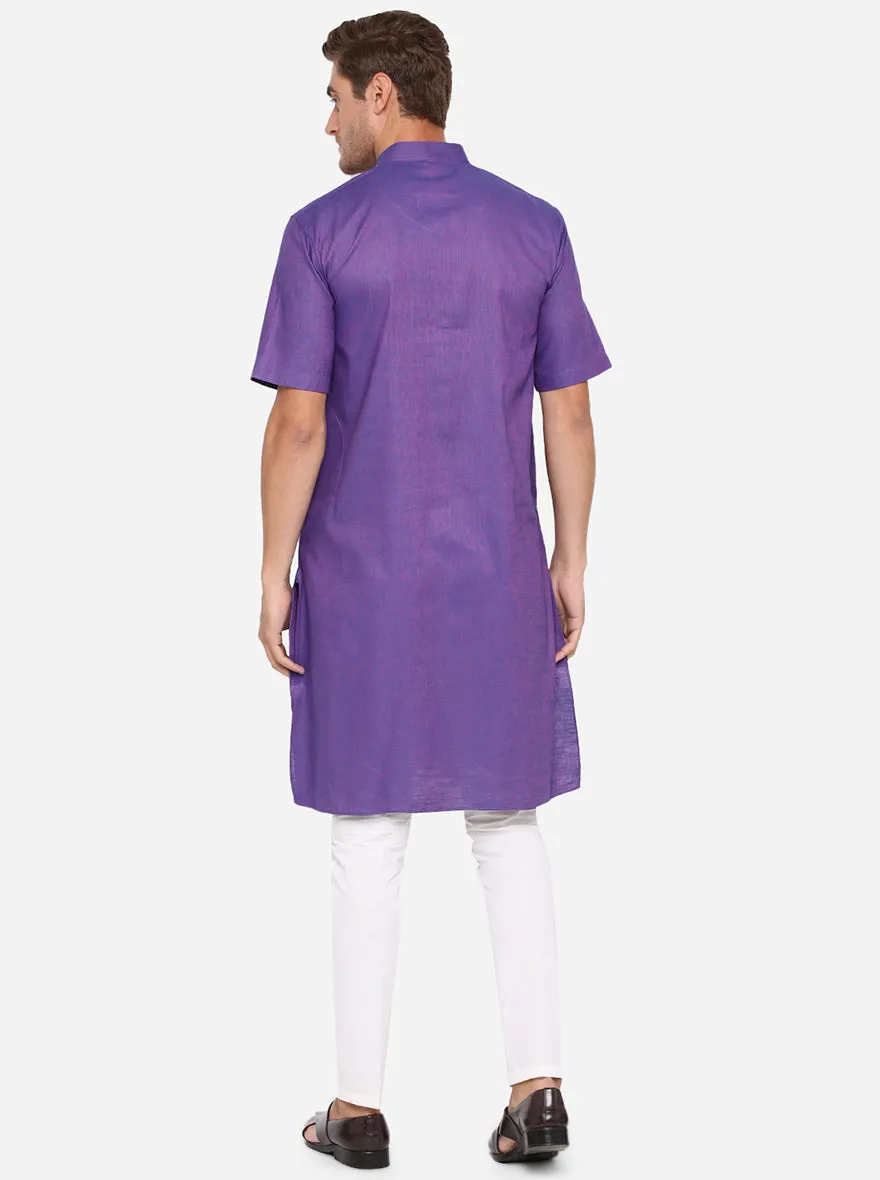 Purple Solid Regular Fit Modi Kurta | JadeBlue