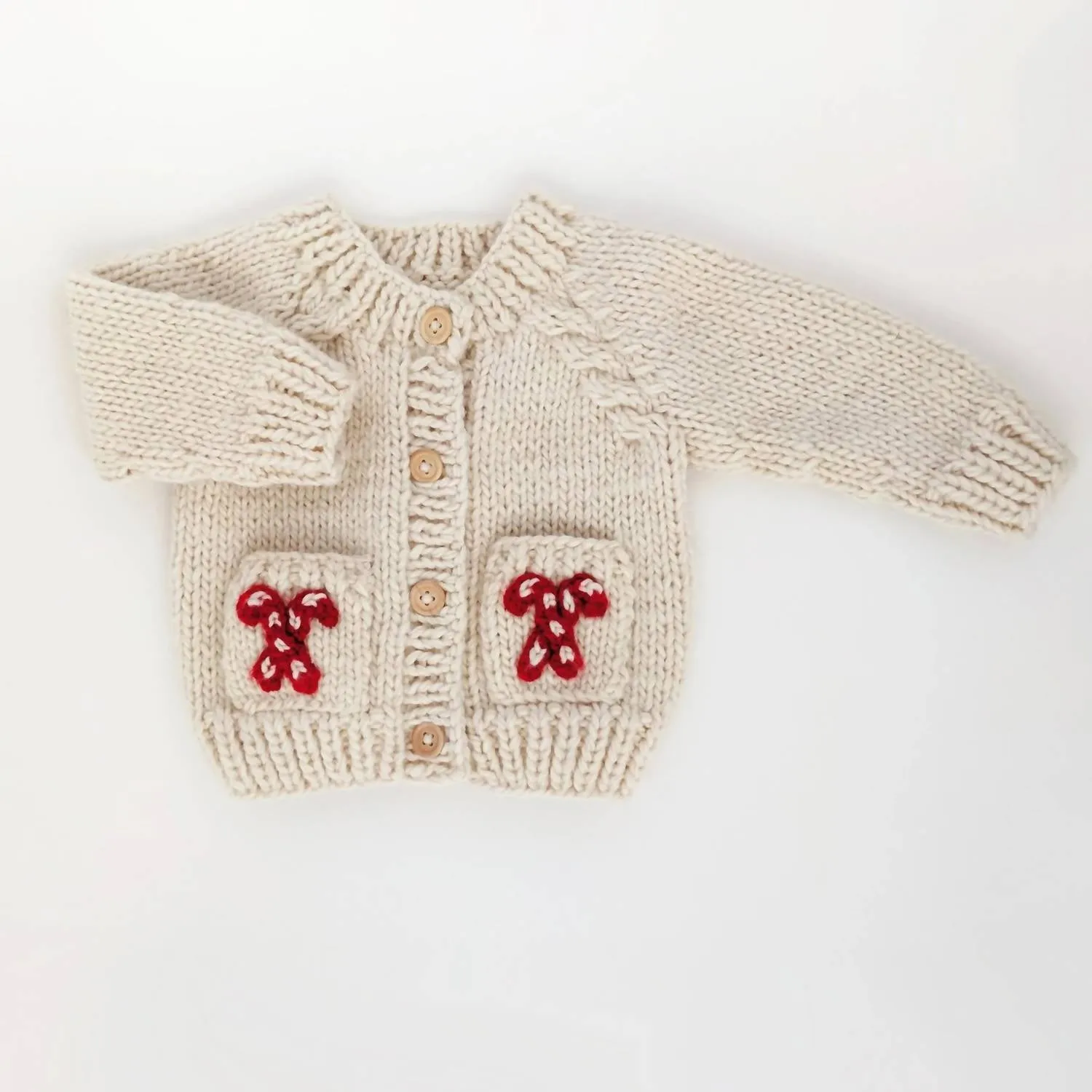 "candy Cane" Sweater For Baby Girls Or Boys In Ivory/red