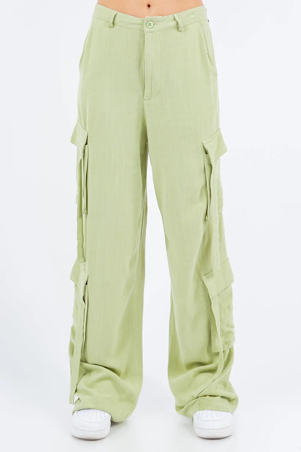 "Saged in Linen" Wide Leg Cargo Pants