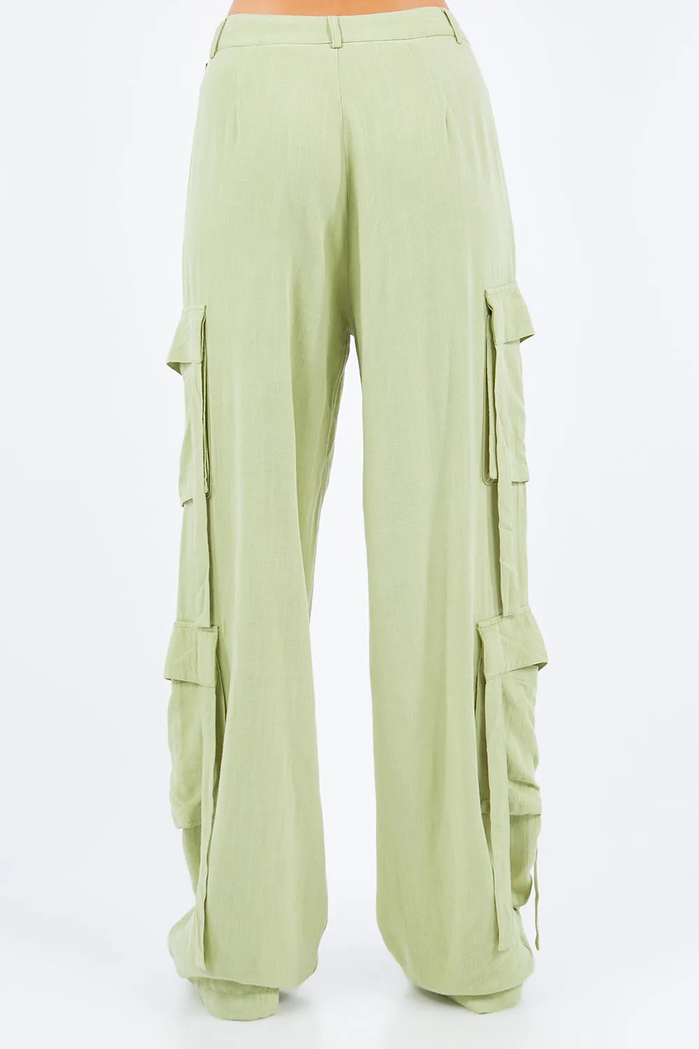 "Saged in Linen" Wide Leg Cargo Pants