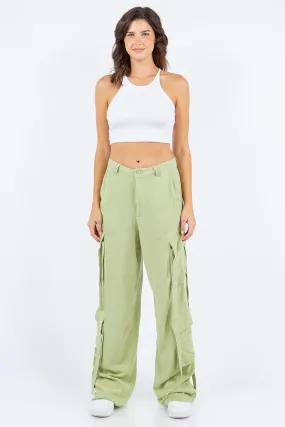 "Saged in Linen" Wide Leg Cargo Pants