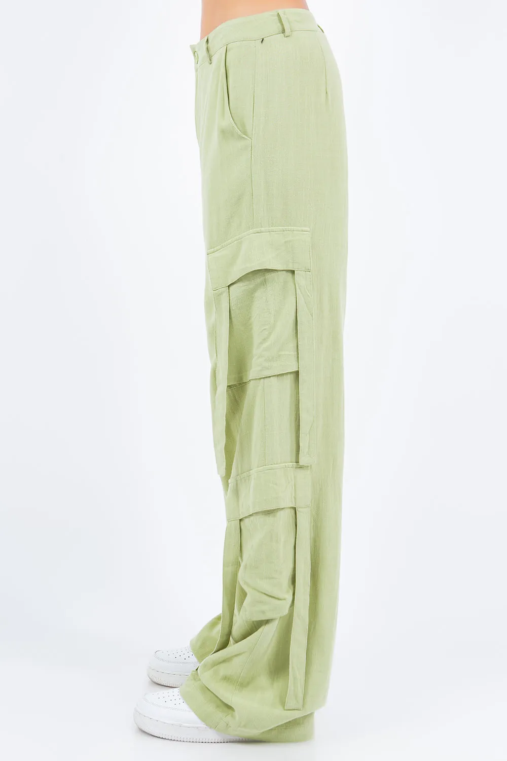 "Saged in Linen" Wide Leg Cargo Pants