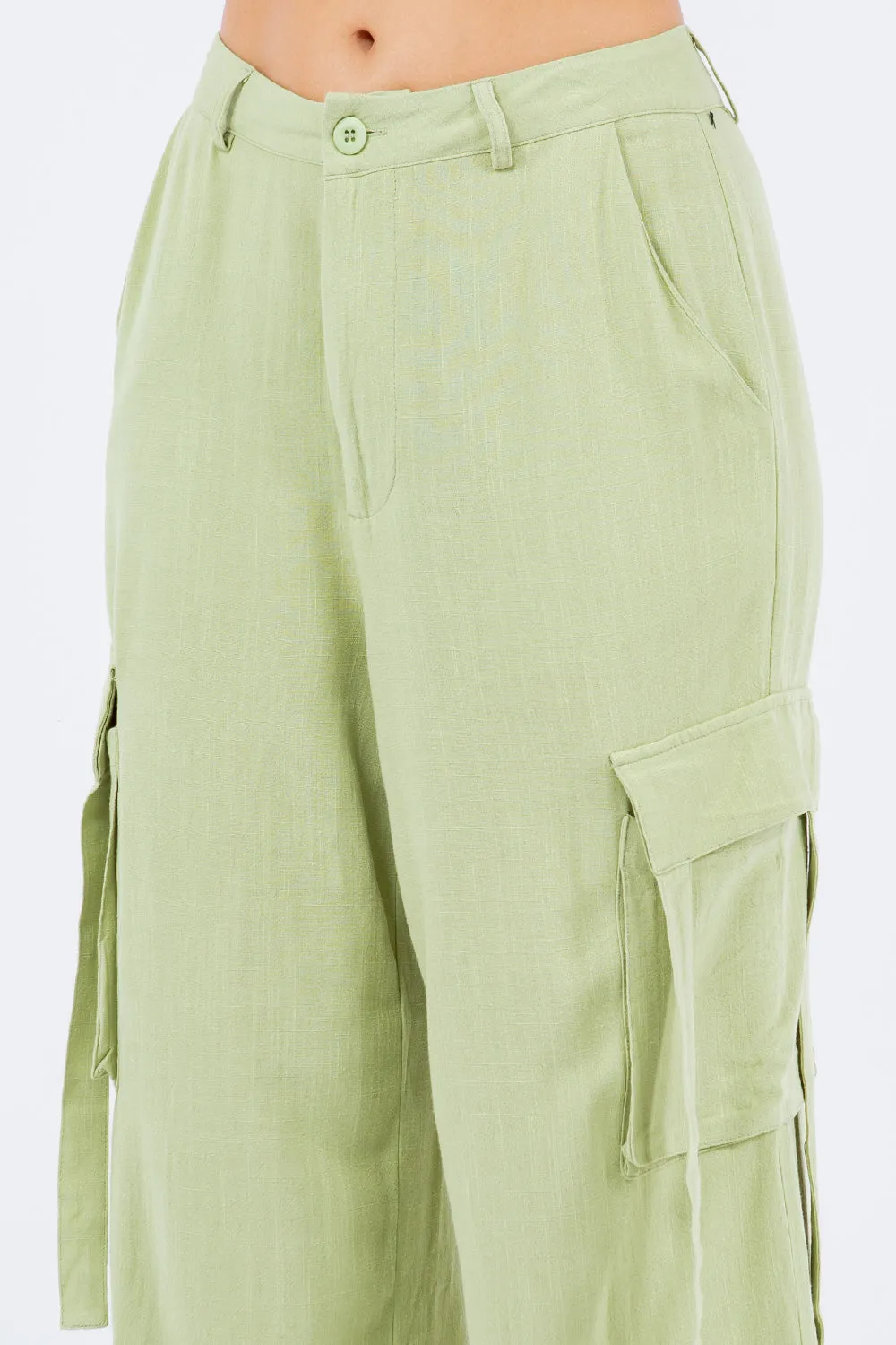 "Saged in Linen" Wide Leg Cargo Pants