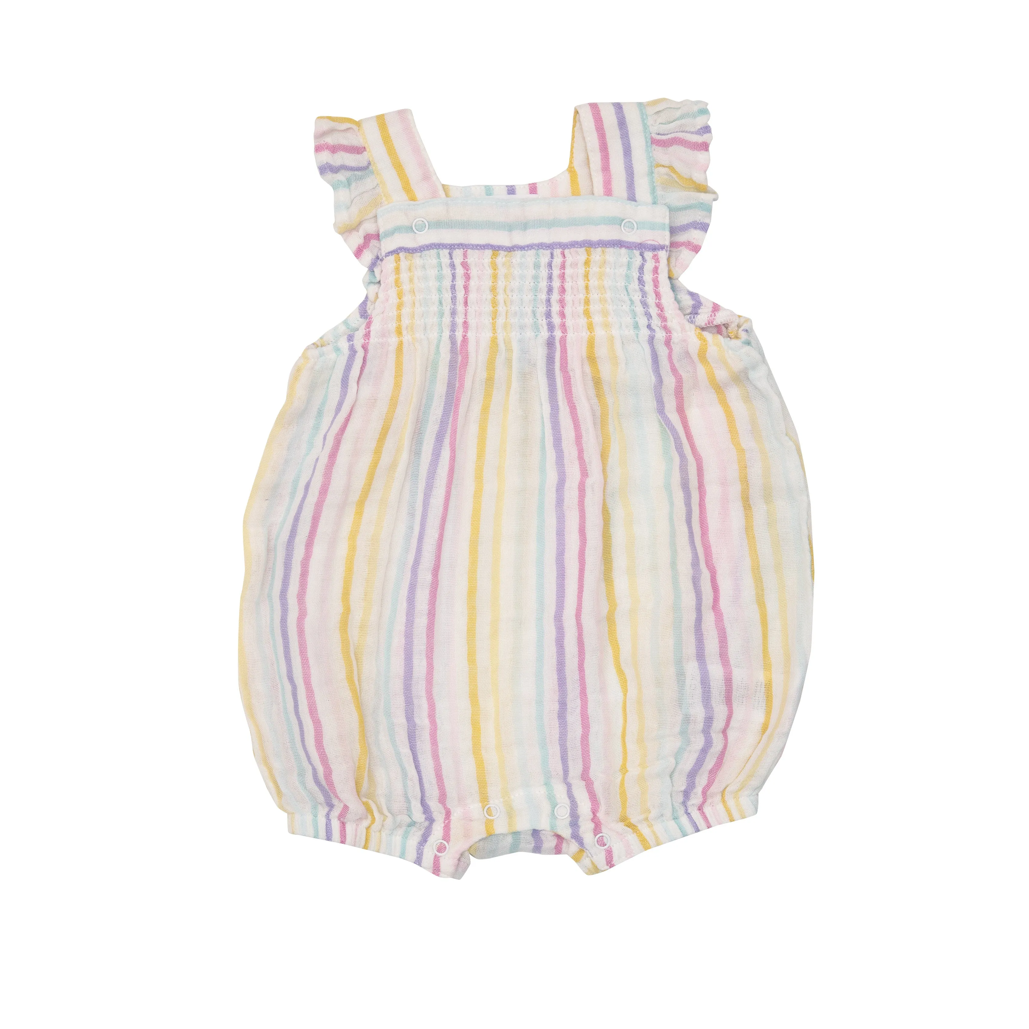 Rainbow Stripe Smocked Overall Shortie