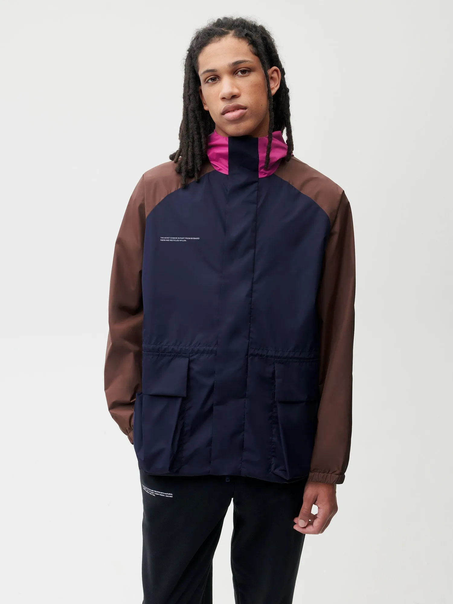 Recycled Nylon Color Block Jacket—navy blue