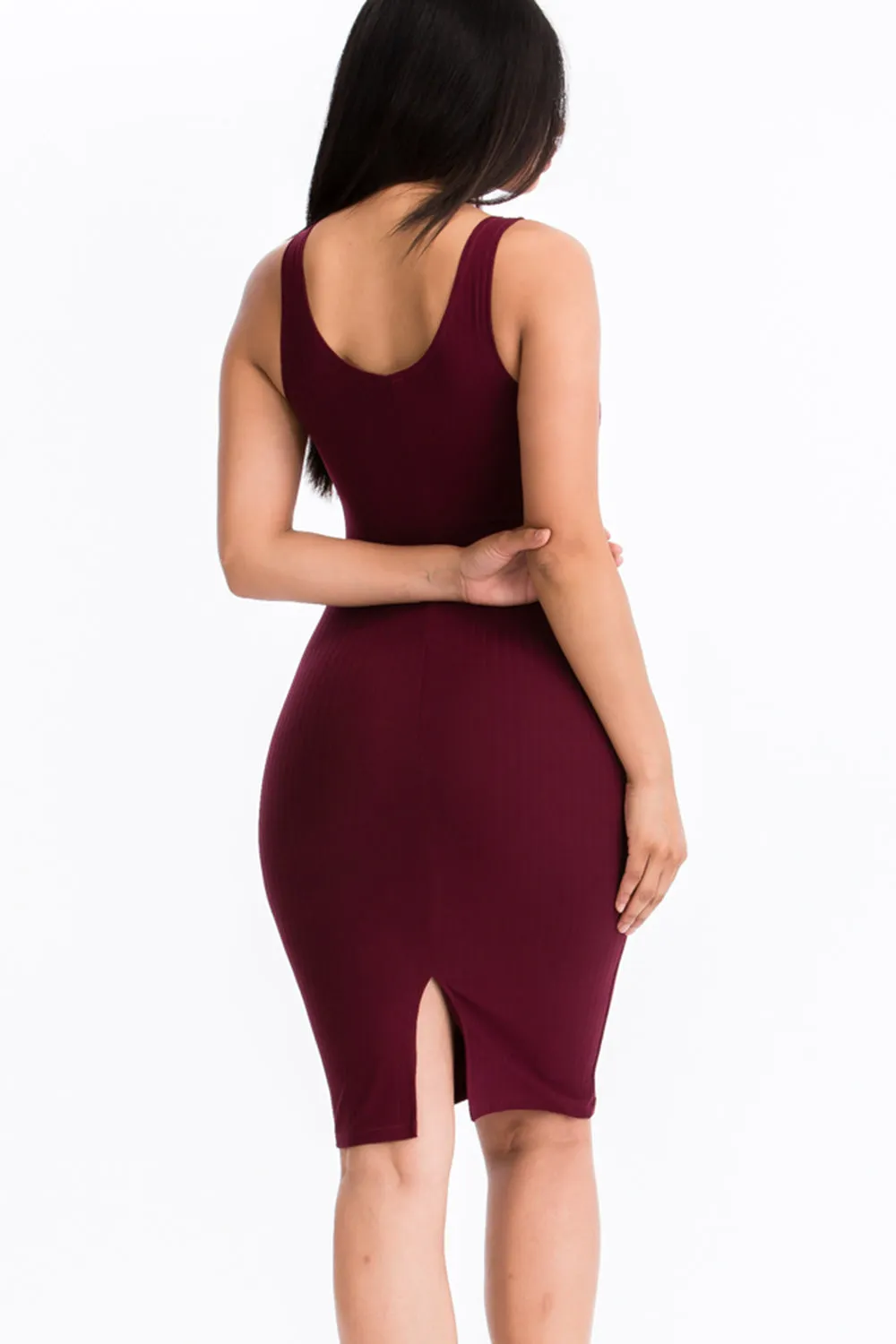 Ribbed Back Slit Bodycon Dress (CAPELLA)