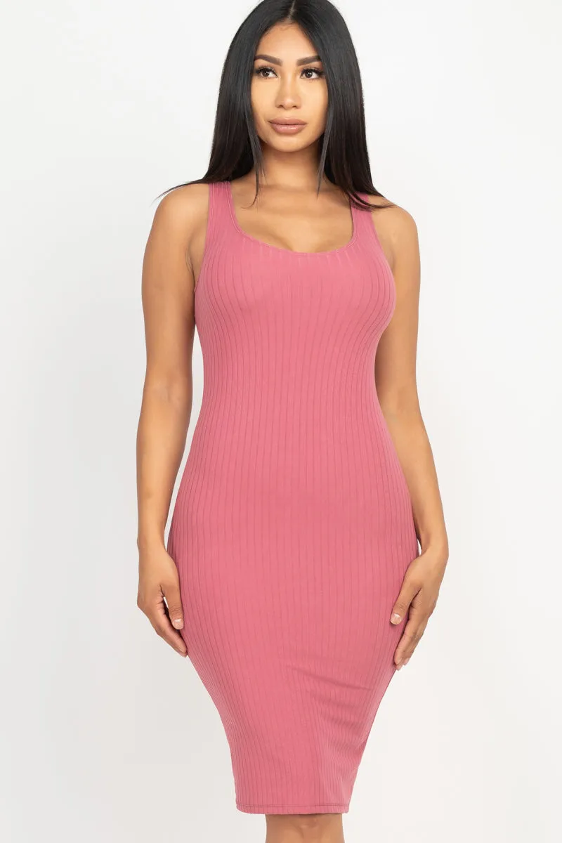 Ribbed Back Slit Bodycon Dress (CAPELLA)