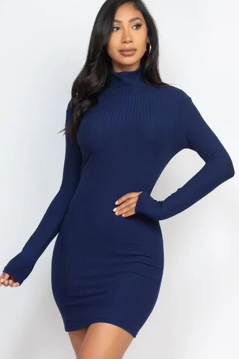 Ribbed Mock Neck Bodycon Mini Dress