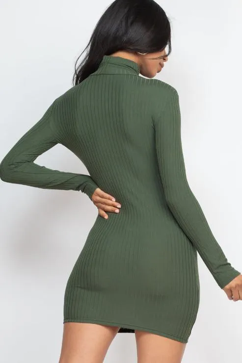 Ribbed Mock Neck Bodycon Mini Dress