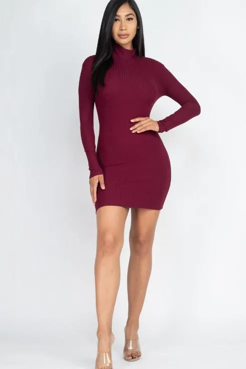 Ribbed Mock Neck Bodycon Mini Dress