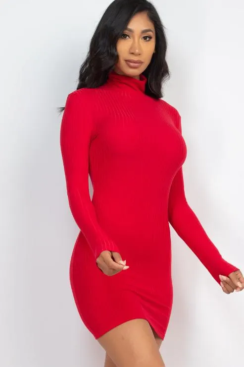 Ribbed Mock Neck Bodycon Mini Dress