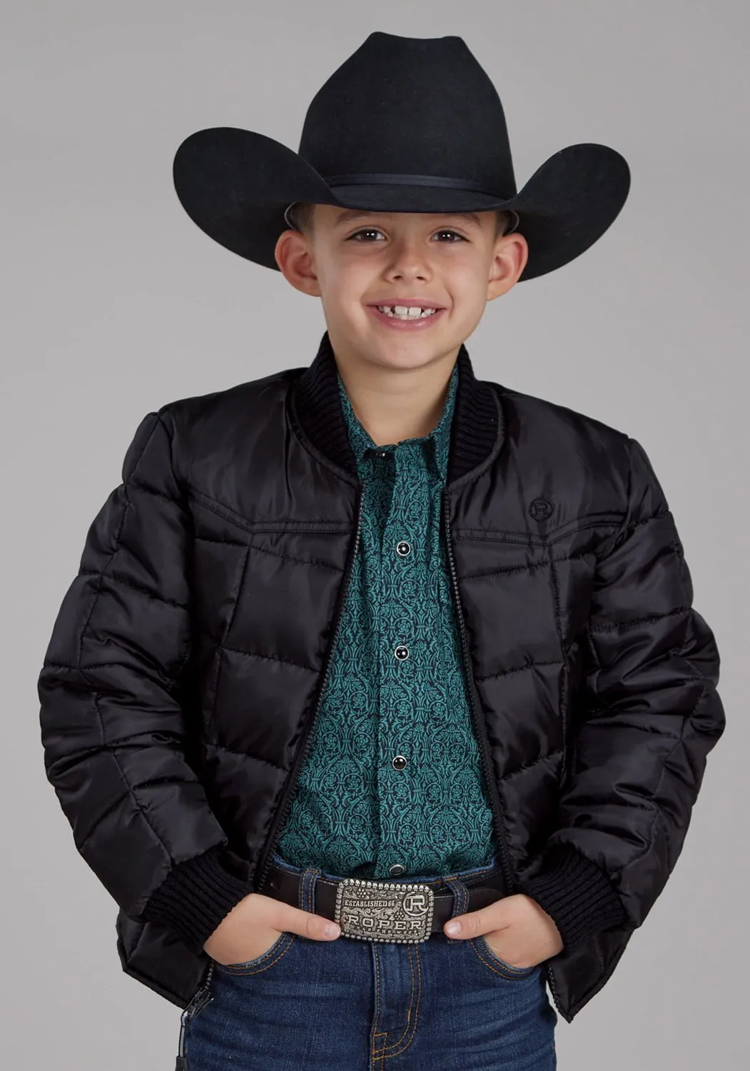 Roper Kids Boys Poly Fill Western Black 100% Polyester Softshell Jacket