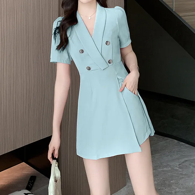 Short-Sleeved Suit Collar Waist Dress Shorts Set