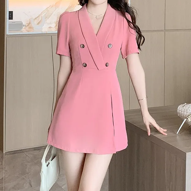 Short-Sleeved Suit Collar Waist Dress Shorts Set