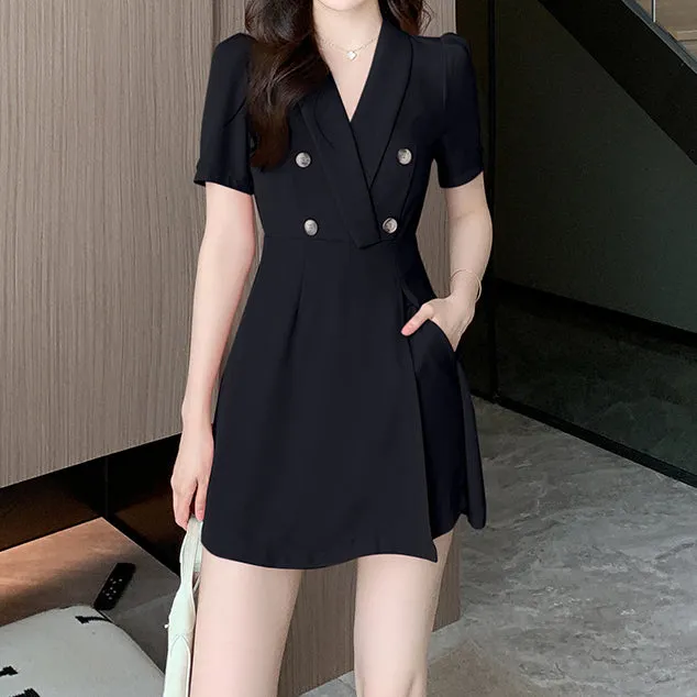 Short-Sleeved Suit Collar Waist Dress Shorts Set