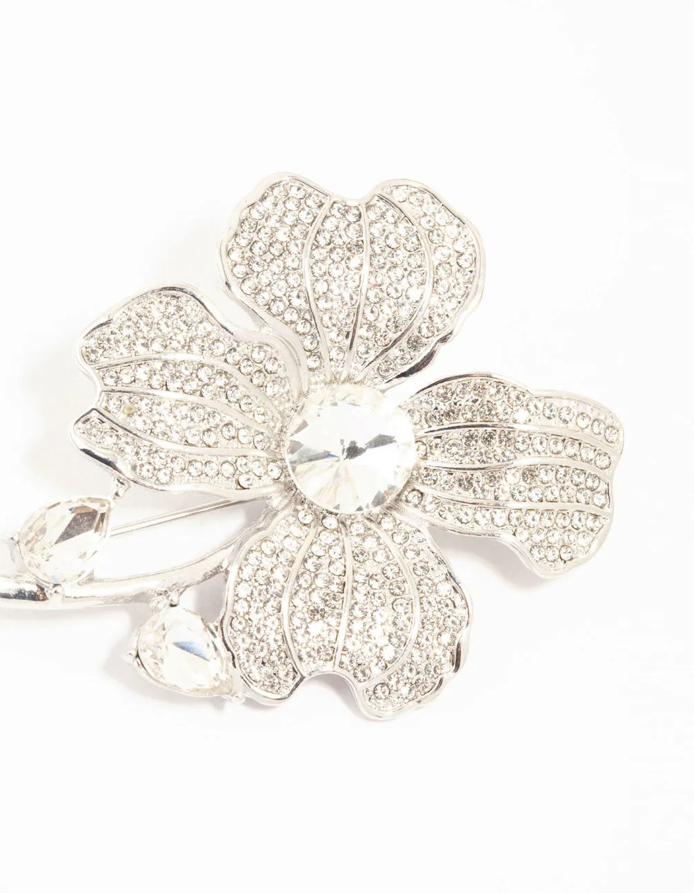 Silver Diamante Flower Brooch