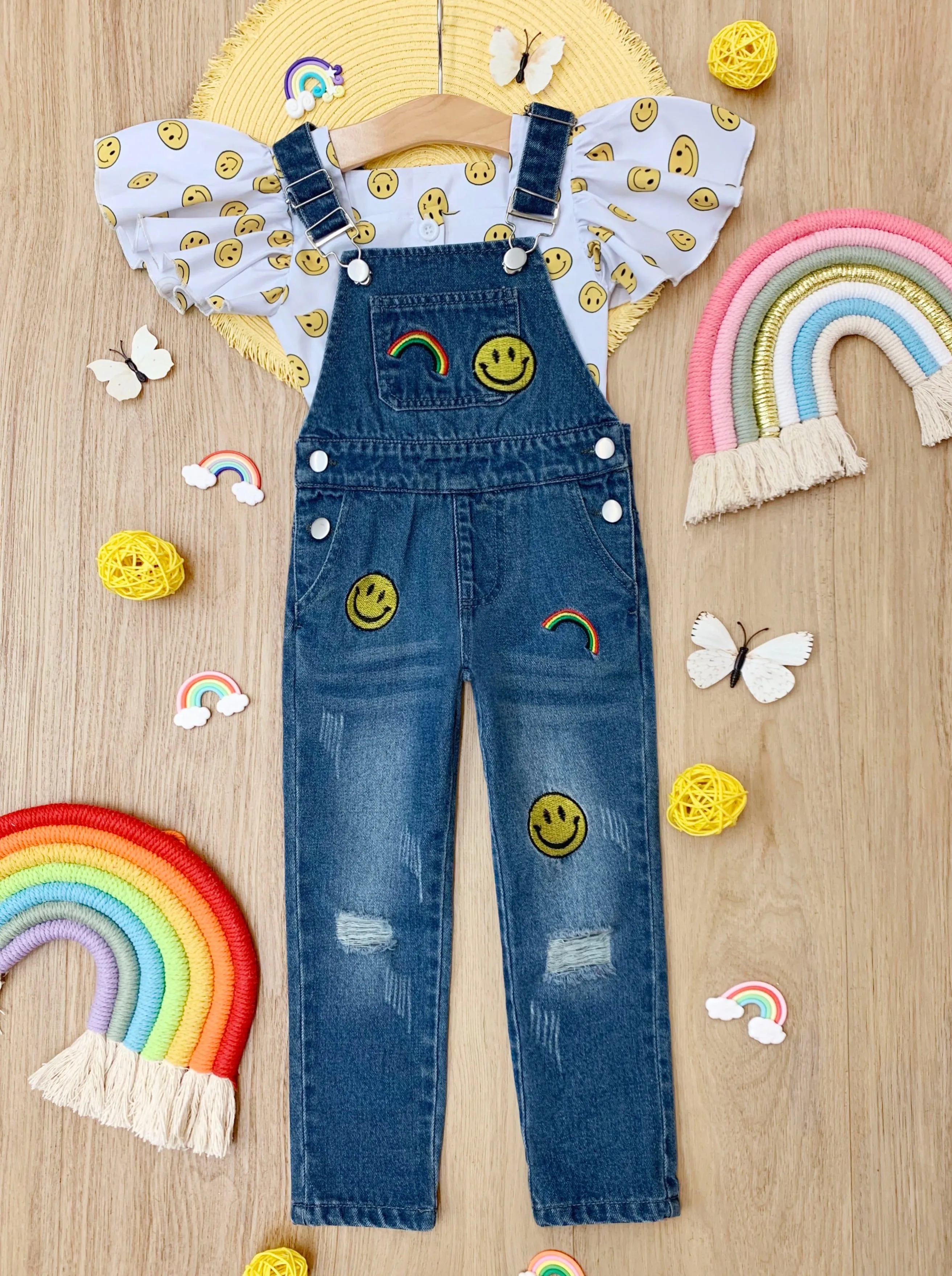 Smiles and Rainbows For Spring Overall Set