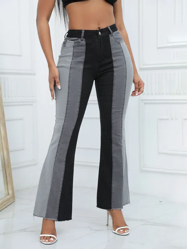 Stretch Fashion Washed Colorblock Jeans