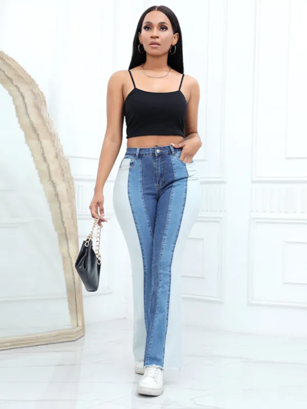 Stretch Fashion Washed Colorblock Jeans