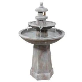 Sunnydaze 2-Tiered Pagoda Outdoor Water Fountain with LED Light - 40"