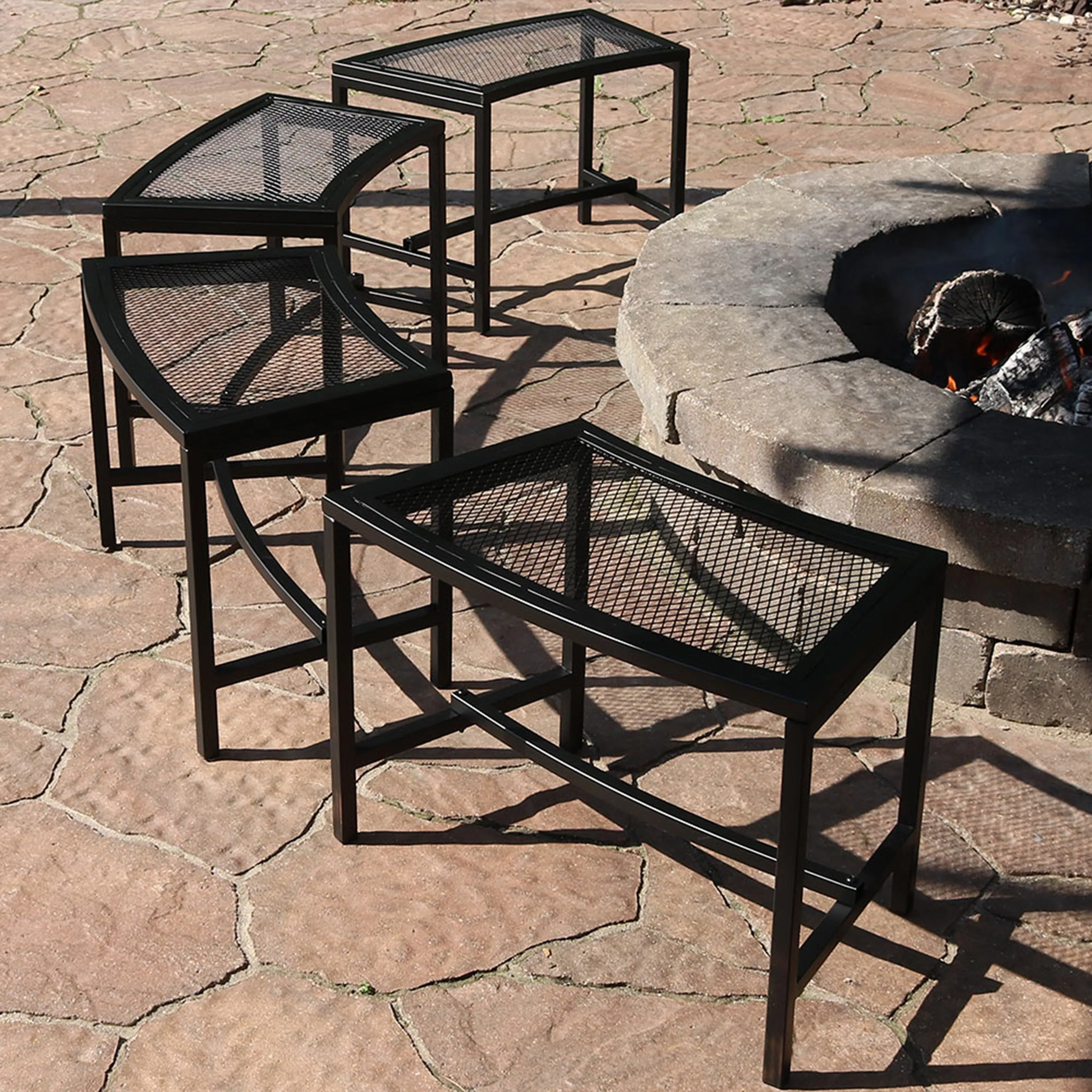 Sunnydaze Black Mesh Patio Curved Fire Pit Bench