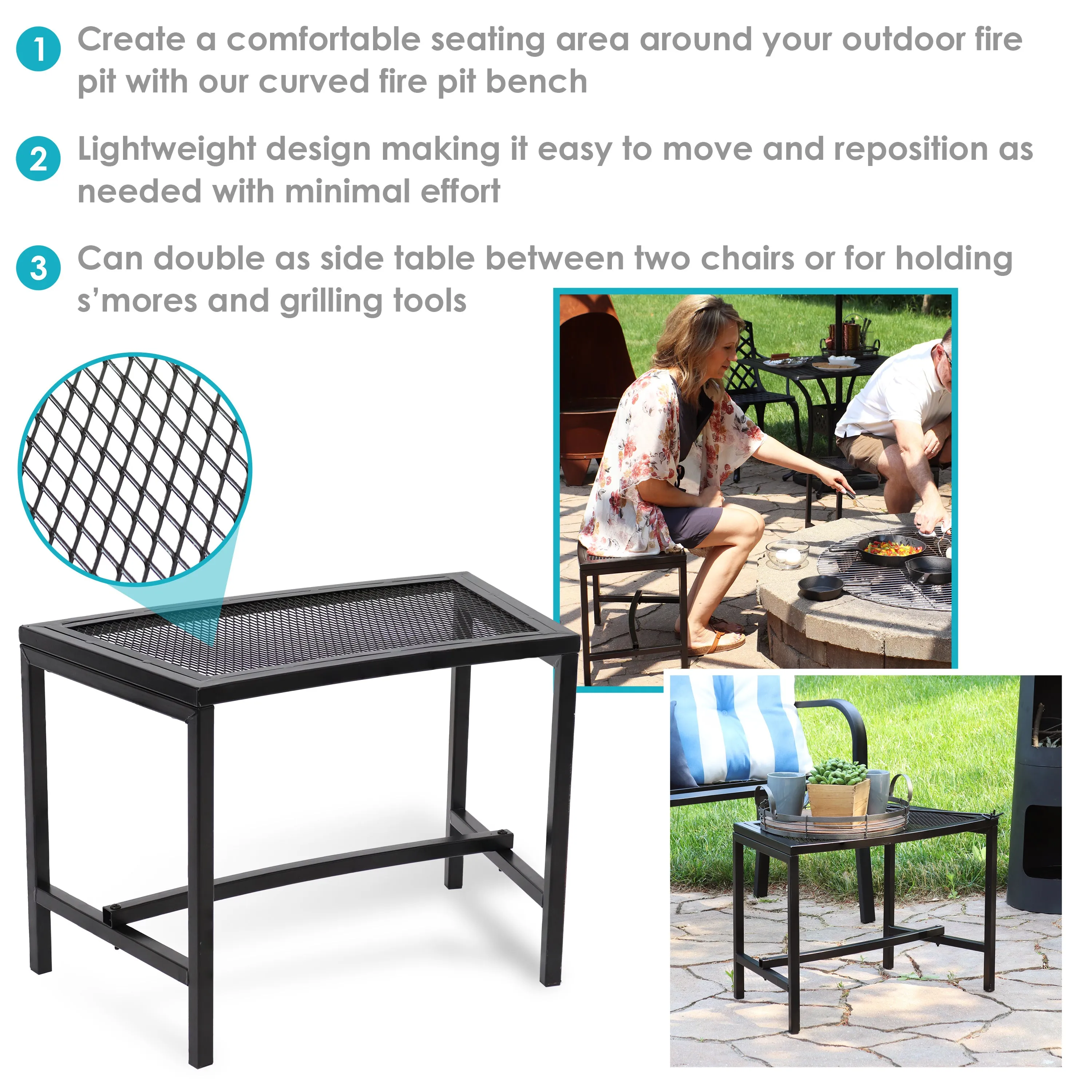 Sunnydaze Black Mesh Patio Curved Fire Pit Bench