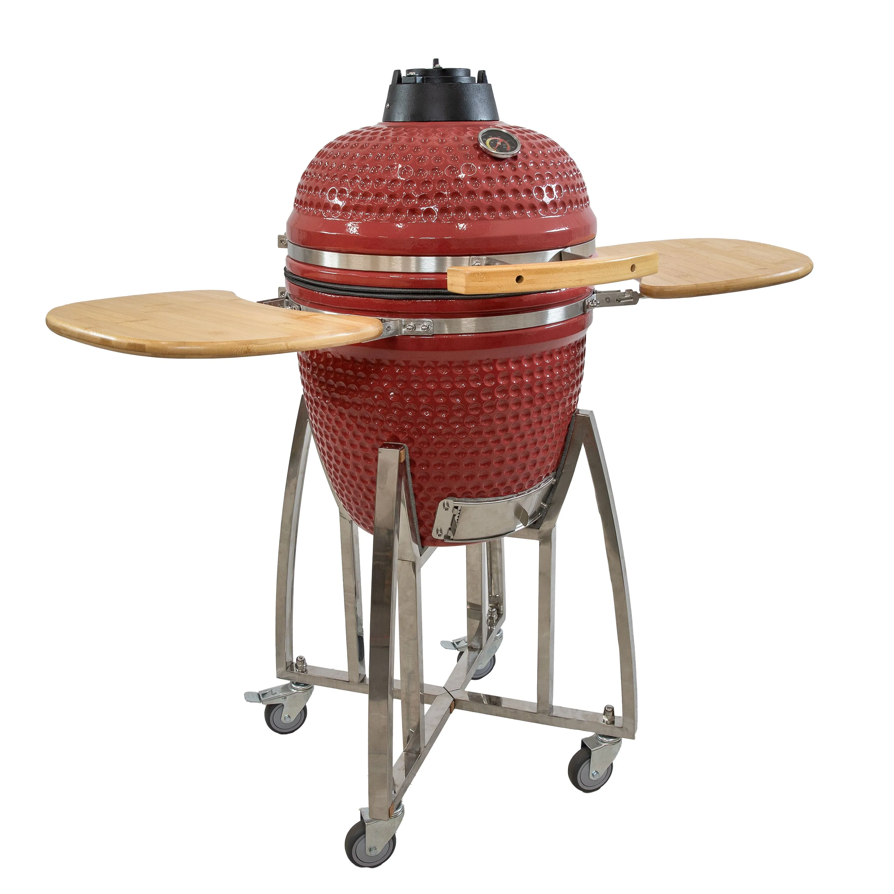 Sunnydaze Kamado Charcoal Grill and Smoker with Side Tables and Wheels