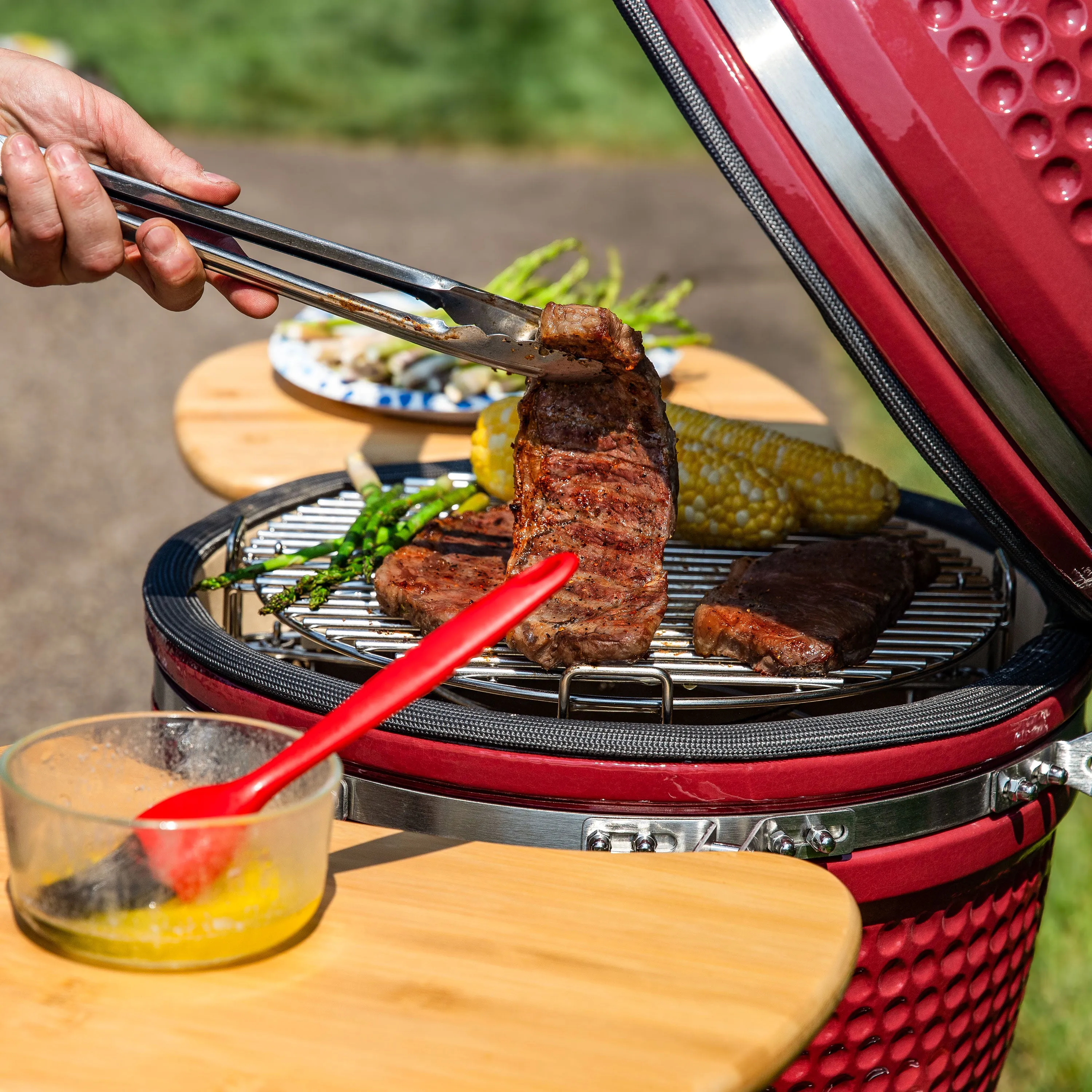 Sunnydaze Kamado Charcoal Grill and Smoker with Side Tables and Wheels