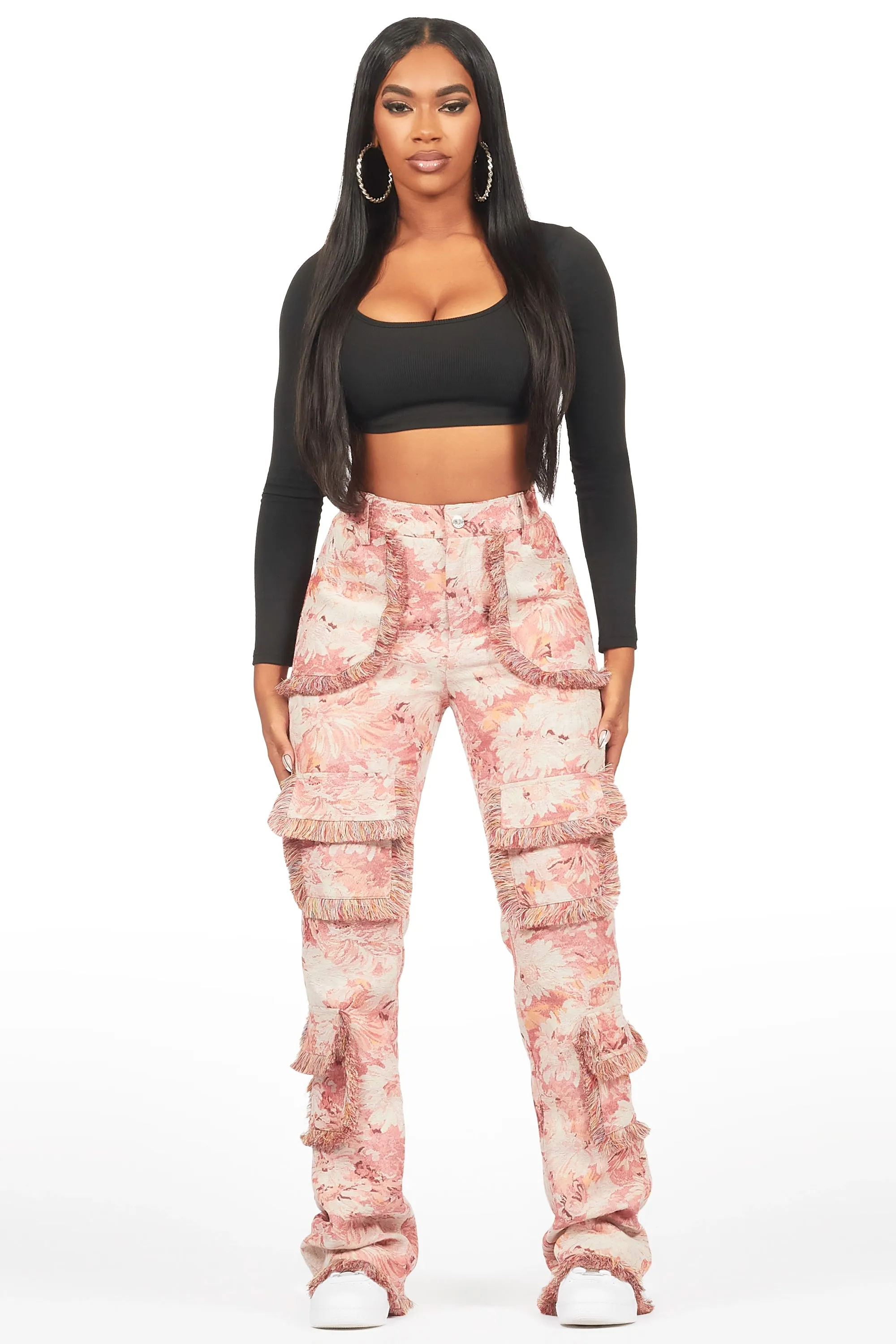 Takecia Pink Tapestry Stacked Pant