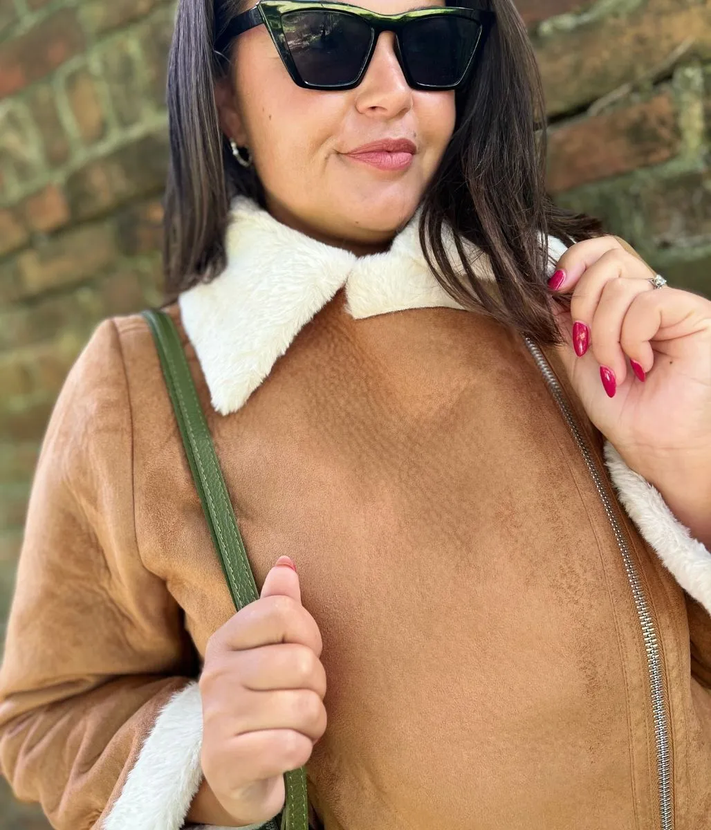 Tan Shannay Aviator Jacket