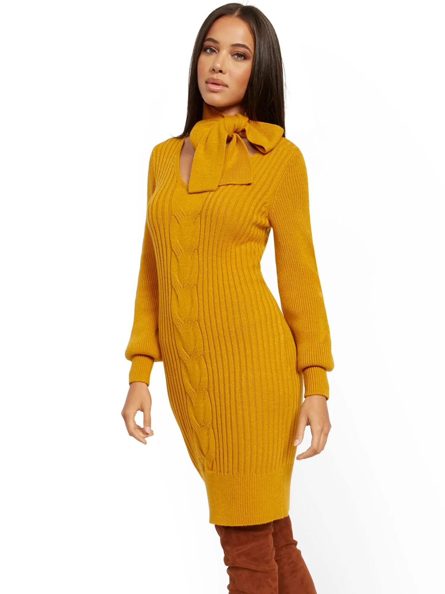 Tie-Neck Sweater Dress