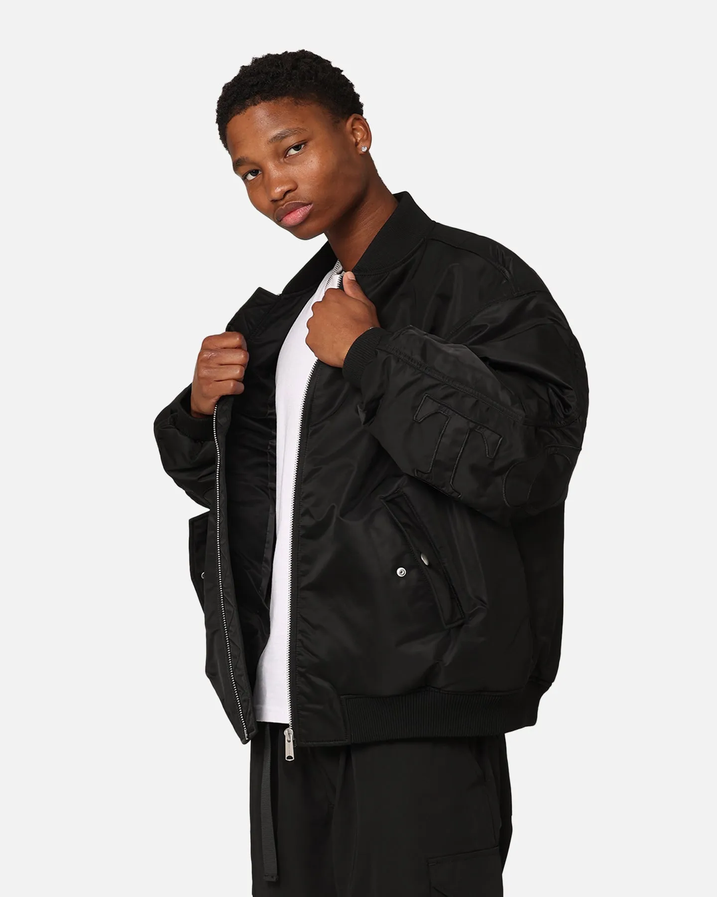 Tommy Jeans Oversized Tonal Appliqué Bomber Jacket Black