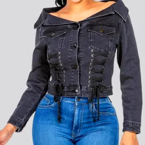 Trendy medium length women's denim jacket