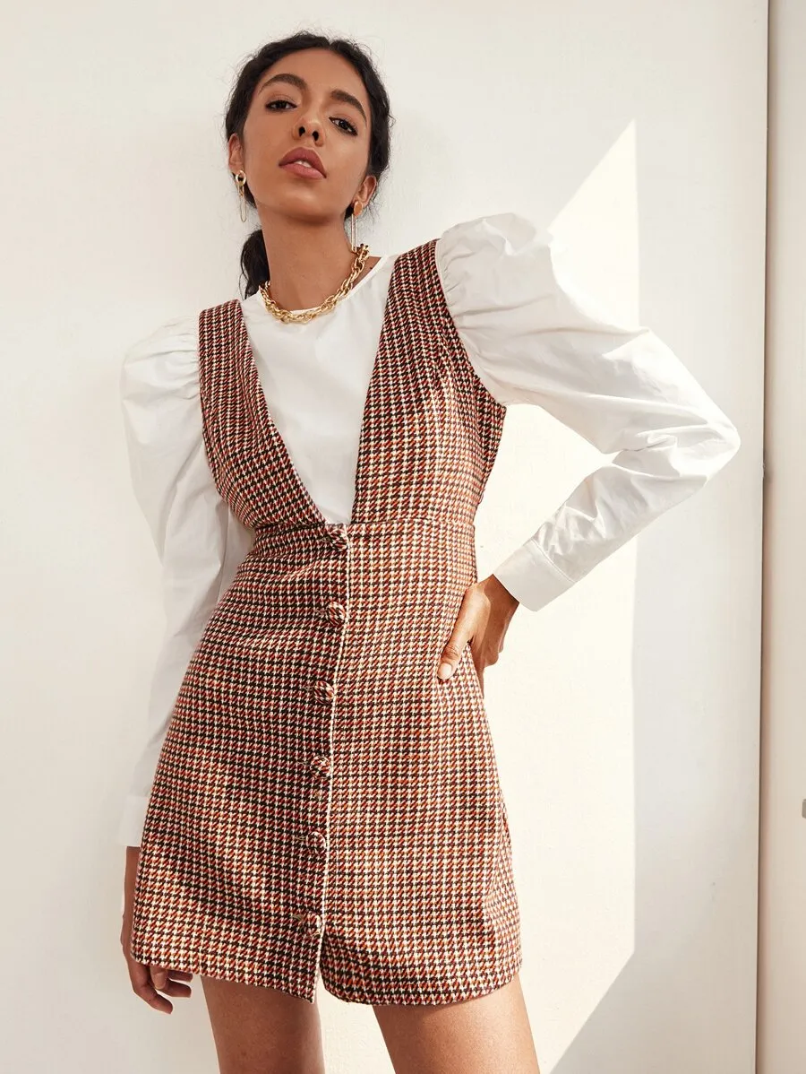 Tweed Overall Print Dress