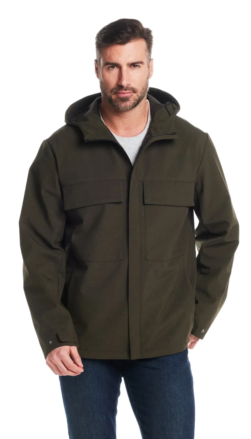 UNLINED HOODED SOFT SHELL SHIRT JACKET