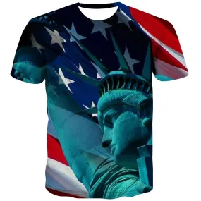 USA T-shirt Men Flag T shirts Funny Statue Tshirts Casual Country Tshirt Anime