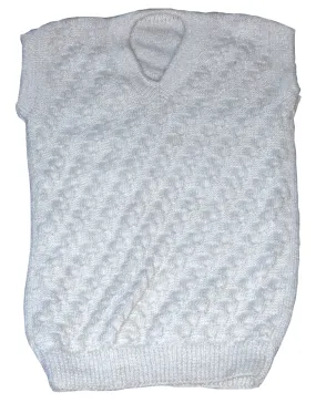 V-Neck Handmade Woolen Sleeveless knitted sweater Cream white color for Men