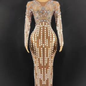 Velma Long Sleeve Rhinestone Embellished Maxi Dress