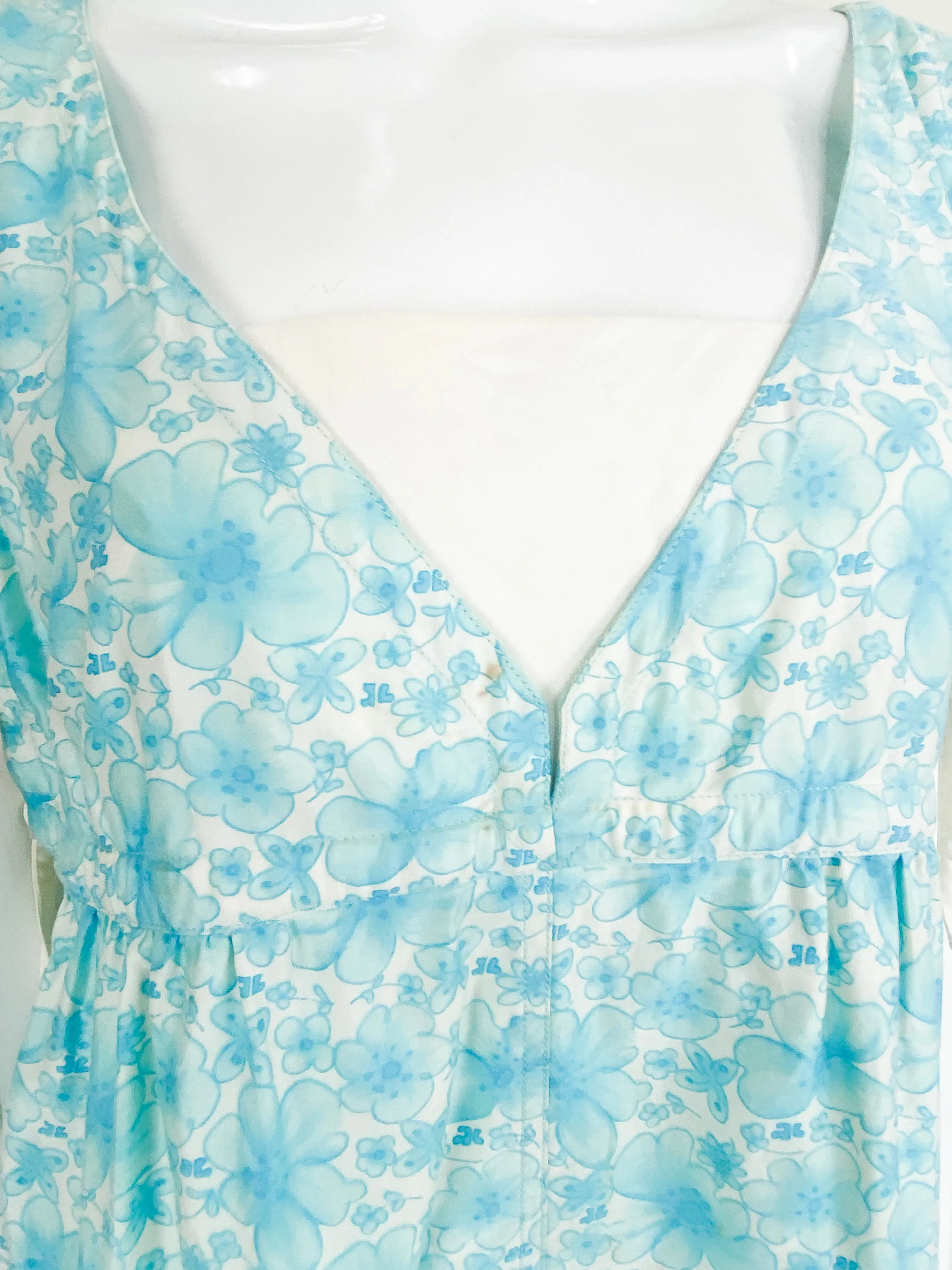 Vintage Courreges Turqouise Floral Smock Dress